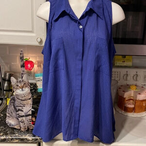 U womens Coral Bay casual solid blue sleeveless button up plus size top 3X